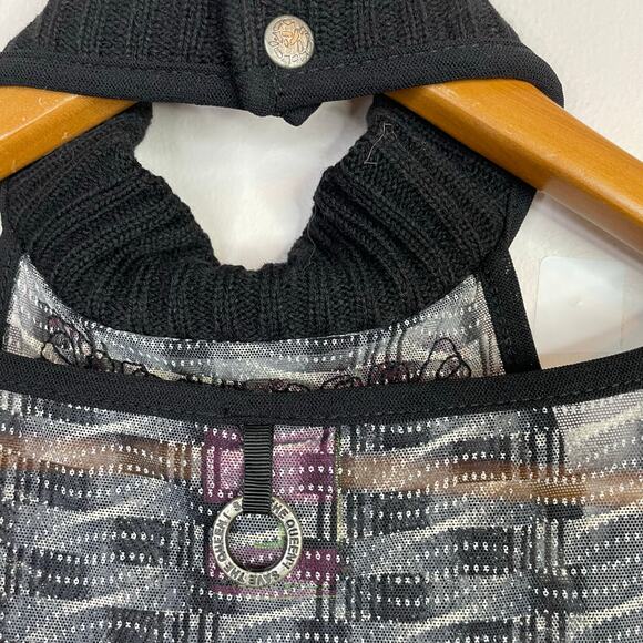 Save the Queen Y2K Mesh Halter Sleeveless Hi Low Chenille Tunic Top Black L - Picture 12 of 15